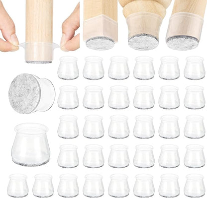 Aneaseit Chair Leg Floor Protectors - 32 pcs Clear - Felt Bottom Silicone Pads for Hardwood Floors & Furniture Feet - Rubber Caps for Chairs - Medium