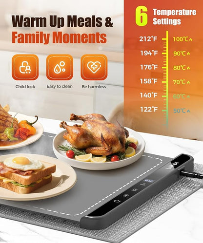 Warming Mat for Food, 36x15 Inch, Dark Grey, Fast Heat, Child Lock | Includes - Image 3