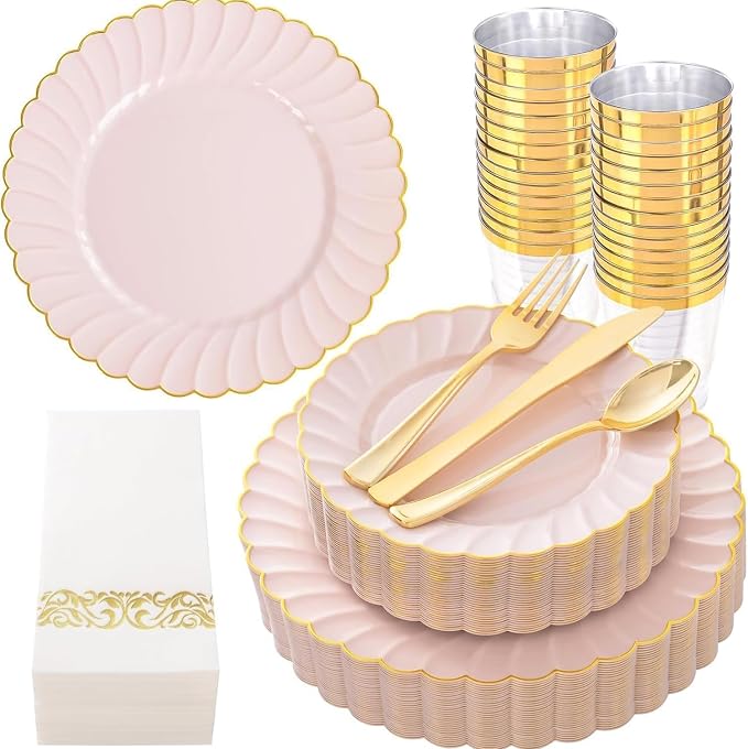 YOUBET 175PCS Pink Scalloped Plastic Plates by YOUBET