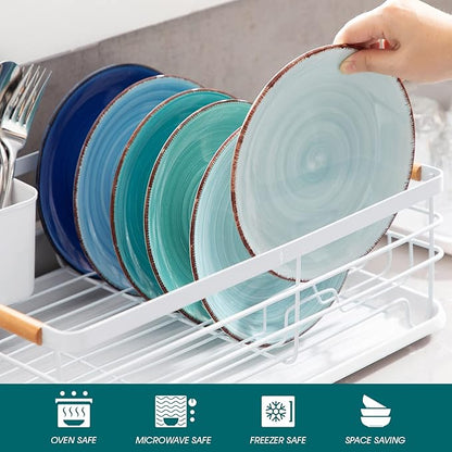 vancasso Bonita Blue Salad Plate Set of 6, 7.5 Inch Ceramic Dinner Plate, Dishwasher and Microwave Safe