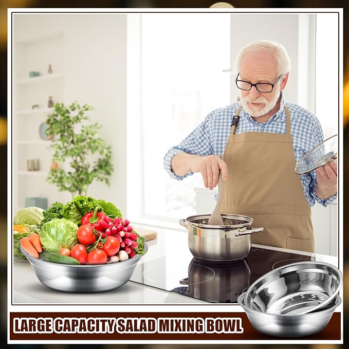 Nuogo 4 Pcs Stainless Steel Mixing Bowls Metal Mixing Bowls Extra Large Basin - Image 3