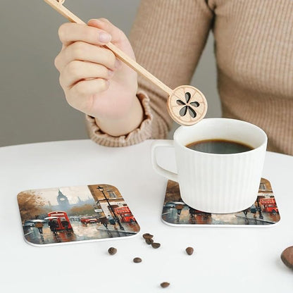 4Pcs Leather Coaster for Drinks London Impression Cup Coasters Aesthetic Drink - Image 7