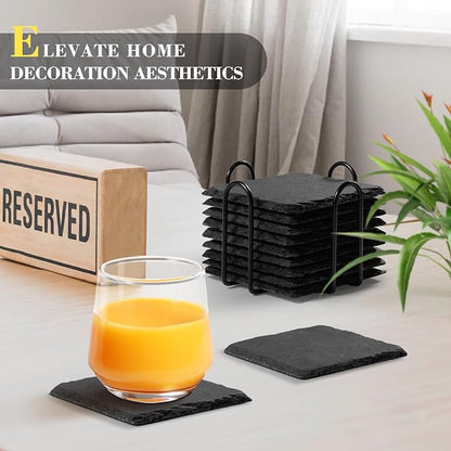Slate Coasters Set of 8 with Metal Holder, Modern Stone Coasters - Image 5