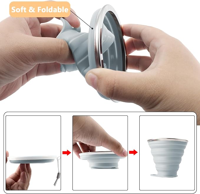 Litoexpe 4 Pack Silica gel Collapsible Travel Cup 270ml, Style 2 | Mint Green & - Image 3