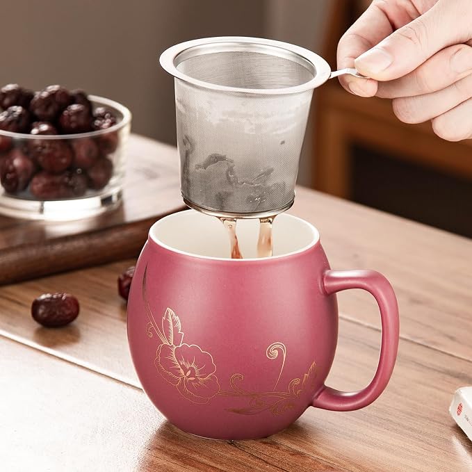 Yundu 12 OZ Ceramic Mug with Lid & Tea Strainer - Image 3