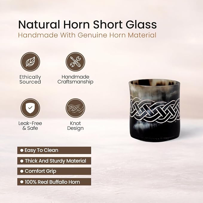 Handicrafts Home Viking Horn Shot Glasses Set of 4, Handmade Natural Ox Horn - Image 3