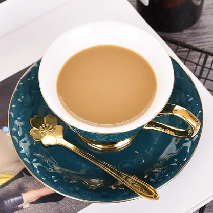 VanEnjoy Green Vintage 8 Ounces Porcelain Coffee Cup, Tea Cup and Saucer Set - Image 4