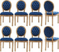 Vintage French Dining Chairs Set of 8, Round Back Velvet Upholstered Accent Chairs with Nailhead Trim and Solid Wood Frame, Elegant Sillas de Comedor for Dining Room & Kitchen, Blue