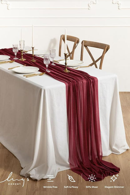 Ling's Moment 14Ft Burgundy Table Runner, Wedding Chiffon Table Runners | - Image 2