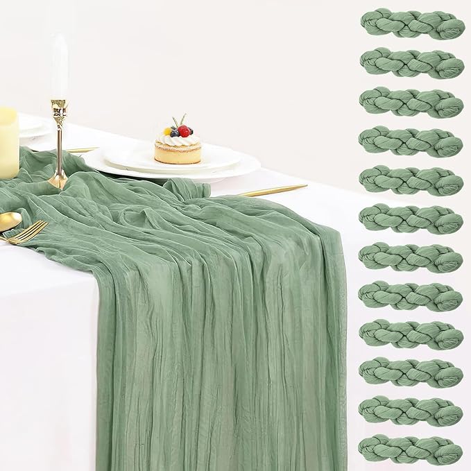 12 Pack Sage Green Cheesecloth Table Runner 35x120 Inch, 10Ft Boho Sheer Gauze by BlueTopCoLtd