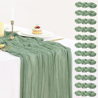 12 Pack Sage Green Cheesecloth Table Runner 35x120 Inch, 10Ft Boho Sheer Gauze by BlueTopCoLtd