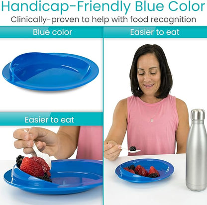 Vive Spill-Proof Scoop Plate, 9" (6 Pack) - Dish with Wall for Disabled, Handicapped, Elderly Adults with Special Needs from Parkinsons, Dementia, Stroke, Tremors with - Non Skid Padded Bottom