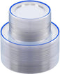 BESTSTAR 200PCS Blue and Clear Plastic Plates, Blue Disposable Plate Set with 100 Dinner Plate and 100 Dessert Plates for Party, National Day