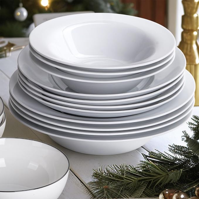 Pasta & Salad Bowls - 40oz White Ceramic Soup Plates - Set of 4 - Image 7