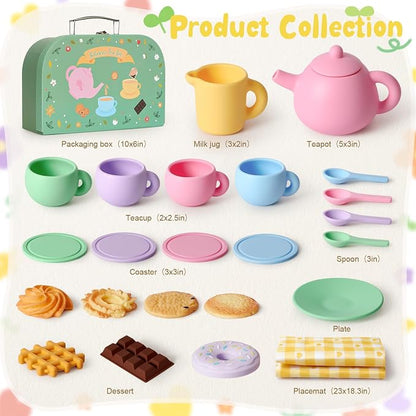 Silicone Tea Sets for Toddlers 3-5, Pretend Play Kitchen Accessories Birthday - Image 2