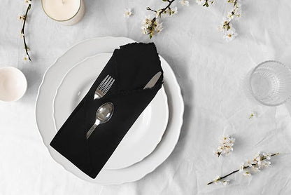 ACCENTHOME Black Cotton Linen Napkin Set of 12 18x18 inch Dinner Napkins - Washable Soft Premium Hotel Quality Reusable Hemmed Edges Napkins Perfect Table Linens for Family Dinners, Weddings