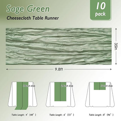 20 Pack Sage Green Cheesecloth Table Runner 120 Inch Boho Wedding Decor | - Image 2