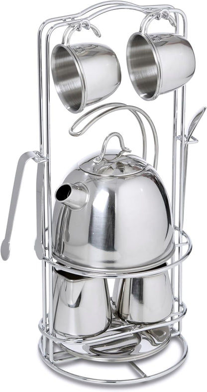 Melissa & Doug Stainless Steel Pretend Play Tea Set and Storage Rack - Image 5