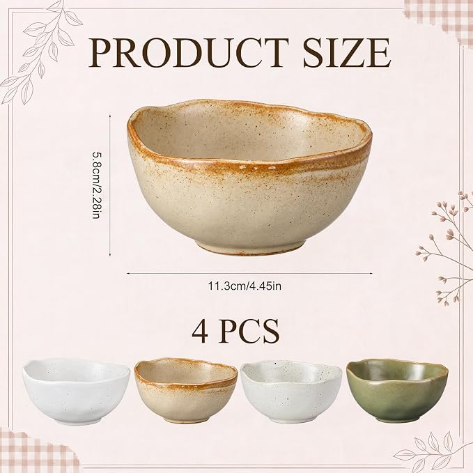 8 oz Set of 4 Ceramic Small Bowls, Cereal Bowls - Image 2