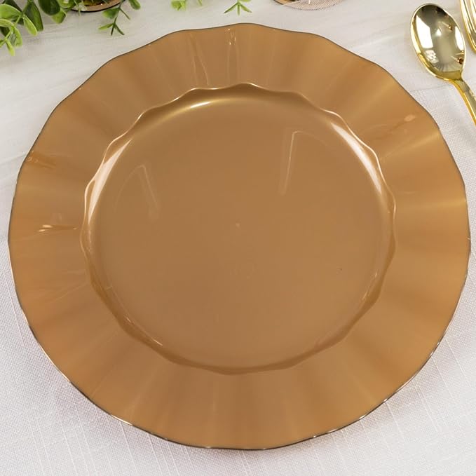 Efavormart 10 Pack | Gold 11" Round Plastic Dinner Plates, Disposable Tableware - Image 4