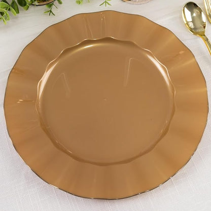 Efavormart 10 Pack | Gold 11" Round Plastic Dinner Plates, Disposable Tableware - Image 4