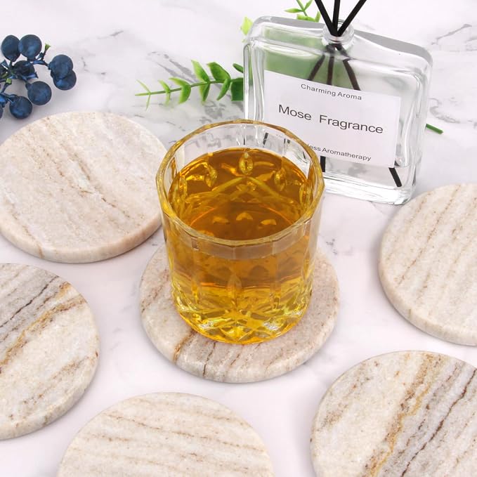 Natural Marble Coasters Set of 4, 4 inch Round, Viva Jade | Stone Coasters - Image 4