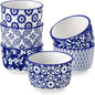 vancasso Selene 4 oz Mini Ceramic Ramekins Set of 6, Oven-Safe Baking Cups for Crème Brûlée, Soufflés, Desserts, Handcrafted Blue and White Patterns