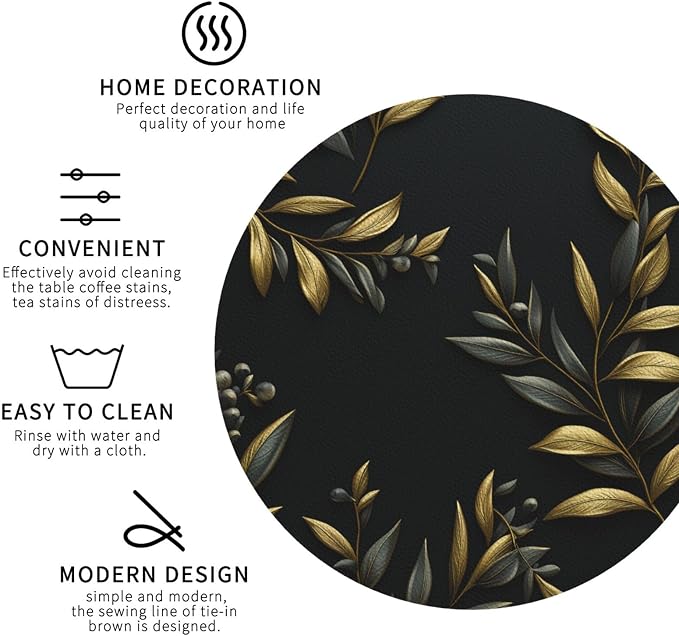 4Pcs Leather Coaster for Drinks Golden Olive Branch Cup Coasters Aesthetic - Image 3