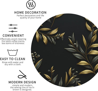 4Pcs Leather Coaster for Drinks Golden Olive Branch Cup Coasters Aesthetic - Image 3