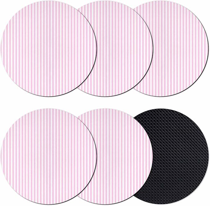 Pink White Stripe Coasters Set of 6, Modern Minimalist Geometric Striped Soft by PIEPLE