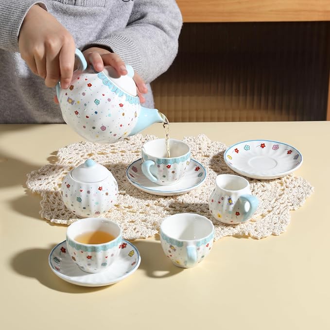 Sweejar Porcelain Tea Set for Little Girls, Kitchen Toys Tea Party Set for Kids - Image 3