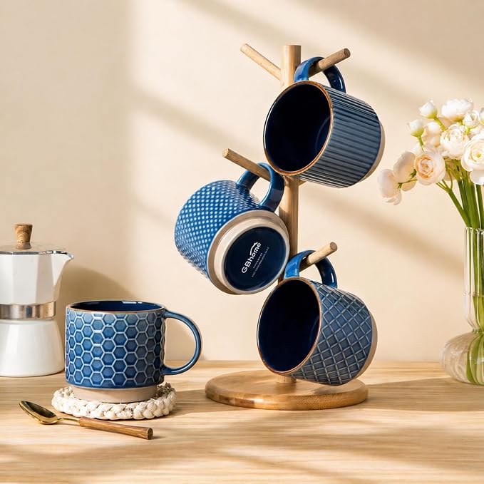 GBhome 15 OZ Stackable Coffee Mugs Set of 4, Ceramic Coffee Cups Set | 4 - Image 8