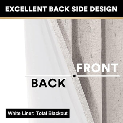 PrinceDeco 100% Blackout Curtains for Living Room Sliding Door Curtain Blackout Curtains 96 Inches Long Patio Drapes for Sliding Door Thermal Insulated Curtain,W100 X L96 Inch, Natural