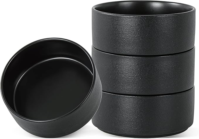 26 OZ Ceramic Cereal Bowls Set, 6 Inch, Modern Black | Dishwasher & Microwave by Shrynxal