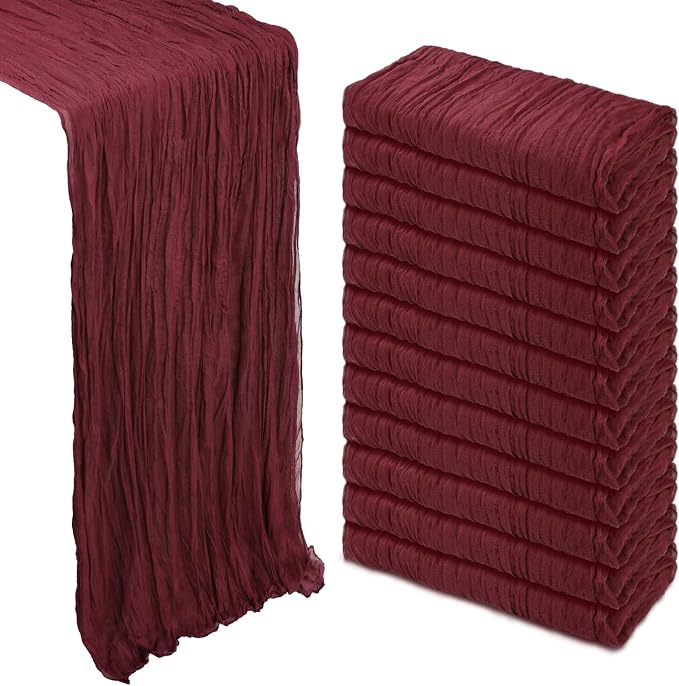 12 Pack Burgundy Cheesecloth Table Runner 10Ft Gauze Red Cheese Cloth Runner by Heneger
