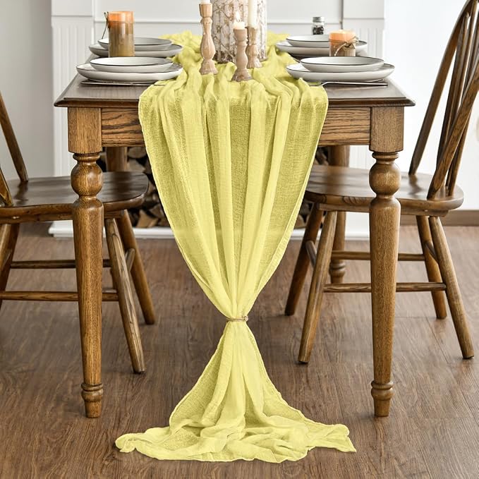 Artoid Mode Boho Light Yellow Gauze Wedding Table Runner, 160 Inch Seasonal - Image 4