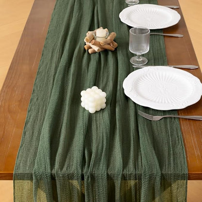 Cheesecloth Table Runner Summer Boho Wedding Shower Party Home Decor | Olive - Image 5