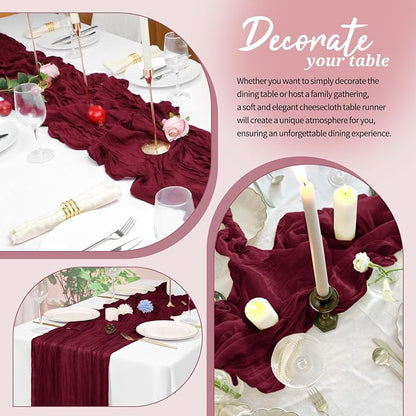 Pesonlook Cheesecloth Table Runner Burgundy, 10 Pack 17.7x108 inch, Long | - Image 4