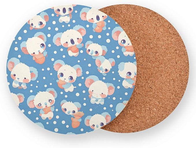Seamless Cartoon Koala Bear 4 Piecing Set Drink Coasters Thick Heat Resistant - Image 2