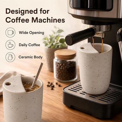 2 Pack Ceramic Coffee Mug with Sip Hole 9.5oz Retro Espresso Cup Travel Mug - Image 3