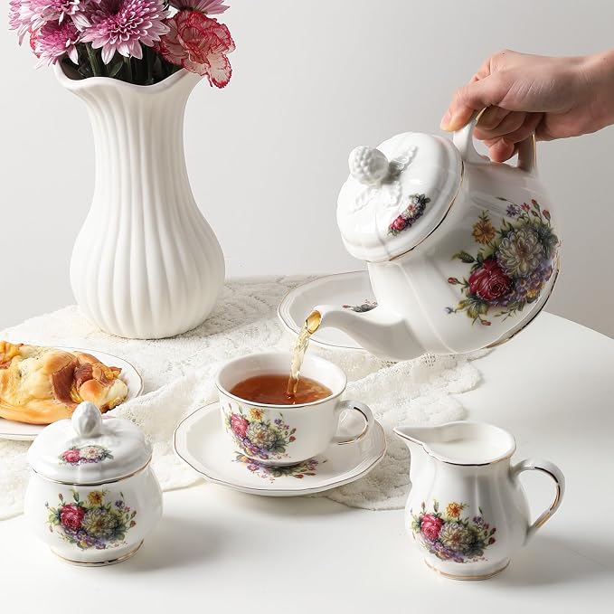 Sweejar 23 Pcs Floral Tea Sets - Image 5