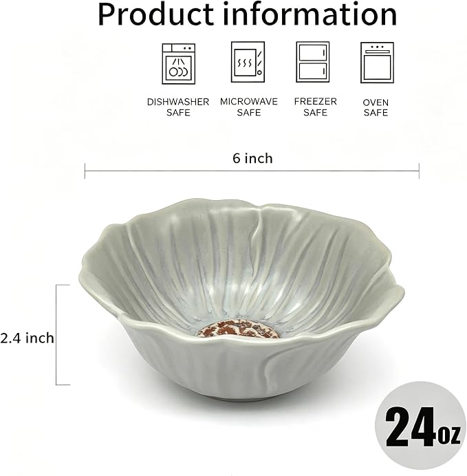 KOOV 24oz Cereal Bowls Set of 4, Vintage Hand-Painted Porcelain Soup Bowls - Image 3
