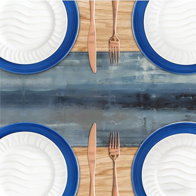 Blue Grey Table Runners Modern Art Farmhouse Linen Table Runners | Dresser - Image 4