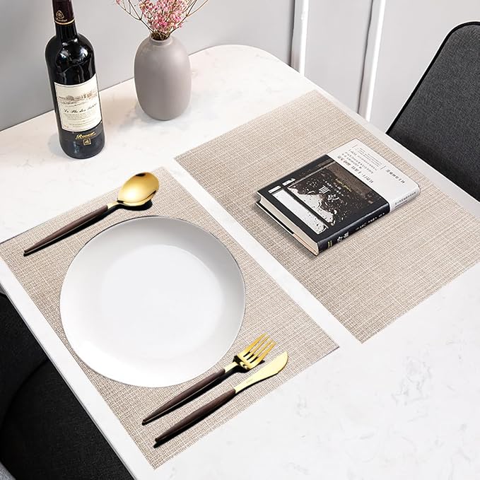 PIGCHCY Beige Placemats Set of 6 Vinyl PVC Durable Place Mats - Image 5