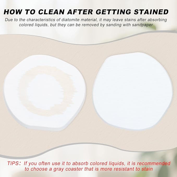 Azhou 6Pcs Absorbent Diatomaceous Earth Coasters Set - Image 6
