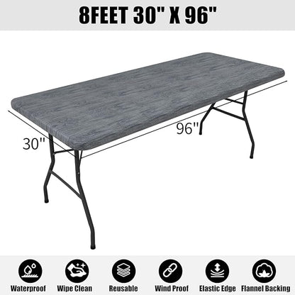 Smiry Rectangle Table Cloth Cover, Waterproof Elastic Fitted Picnic Tablecloth for 8 Foot Tables, Wipeable Flannel Backed Vinyl Tablecloths for Camping, Dining, Outdoor (Dark Grey, 30" x 96")