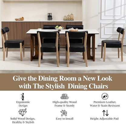 Modern Dining Chairs Set of 2 – Mid-Century Modern Faux Leather Upholstered Kitchen & Dining Room Chairs with Curved Back, Oversized Rounded Seat, Sturdy Wood Frame, Black