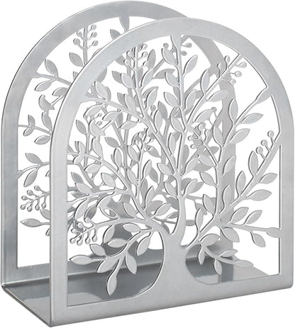 Napkin Holder for Tables, Tree of Life Design Modern Metal Napkin Holder for Home Kitchen & Picnic Party, Silver Grey