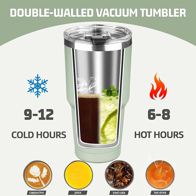 30 oz Tumbler with Lids and Straws, Stainless Steel Insulated Coffee Tumbler - Image 4