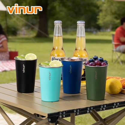 Stainless Steel Cups-16 oz Colorful Stackable Metal Drinking Glasses 4 Pcs | 16 - Image 4